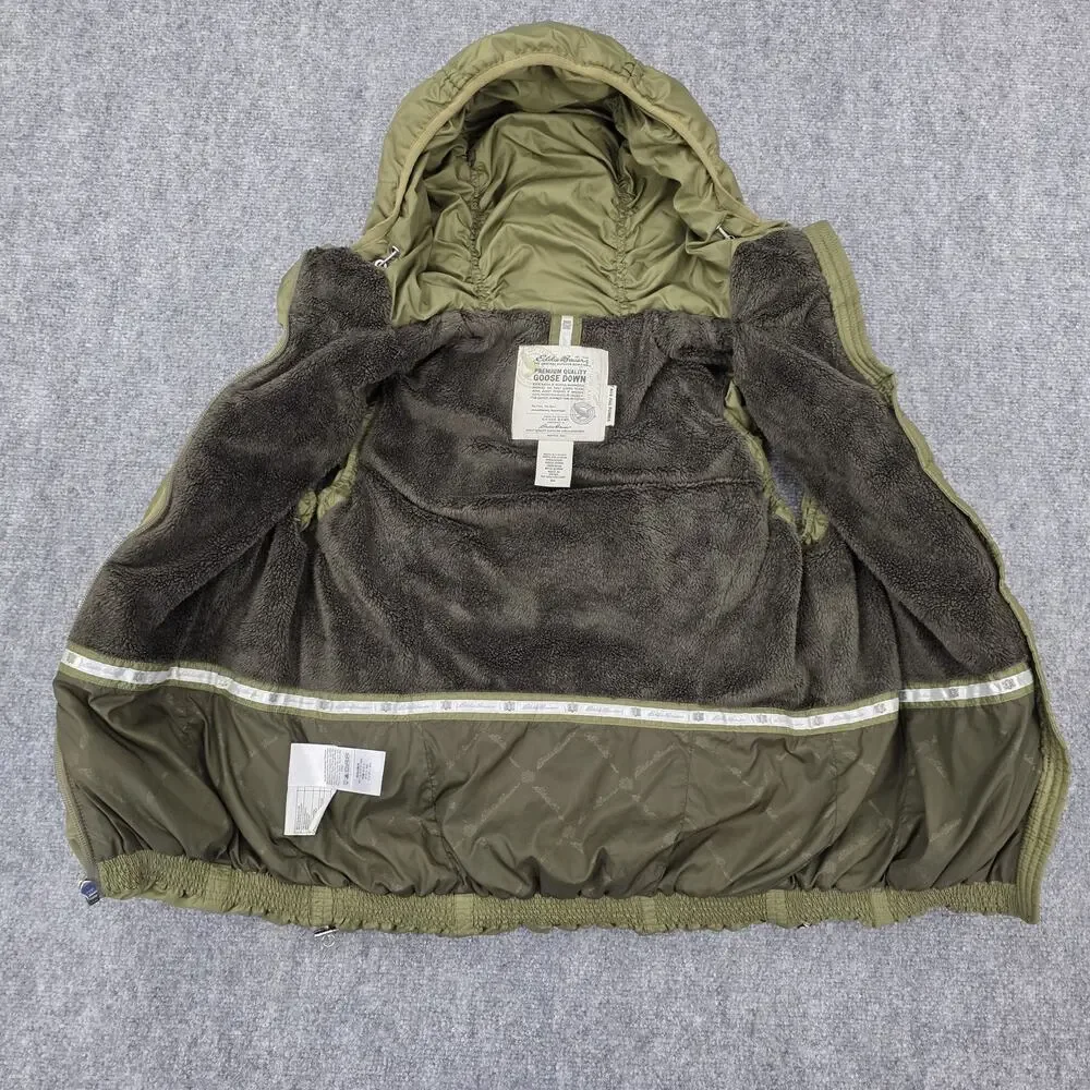 Eddie Bauer Vest Womens XS Green Hooded Goose Down 650 Fill Power Sherpa Lined